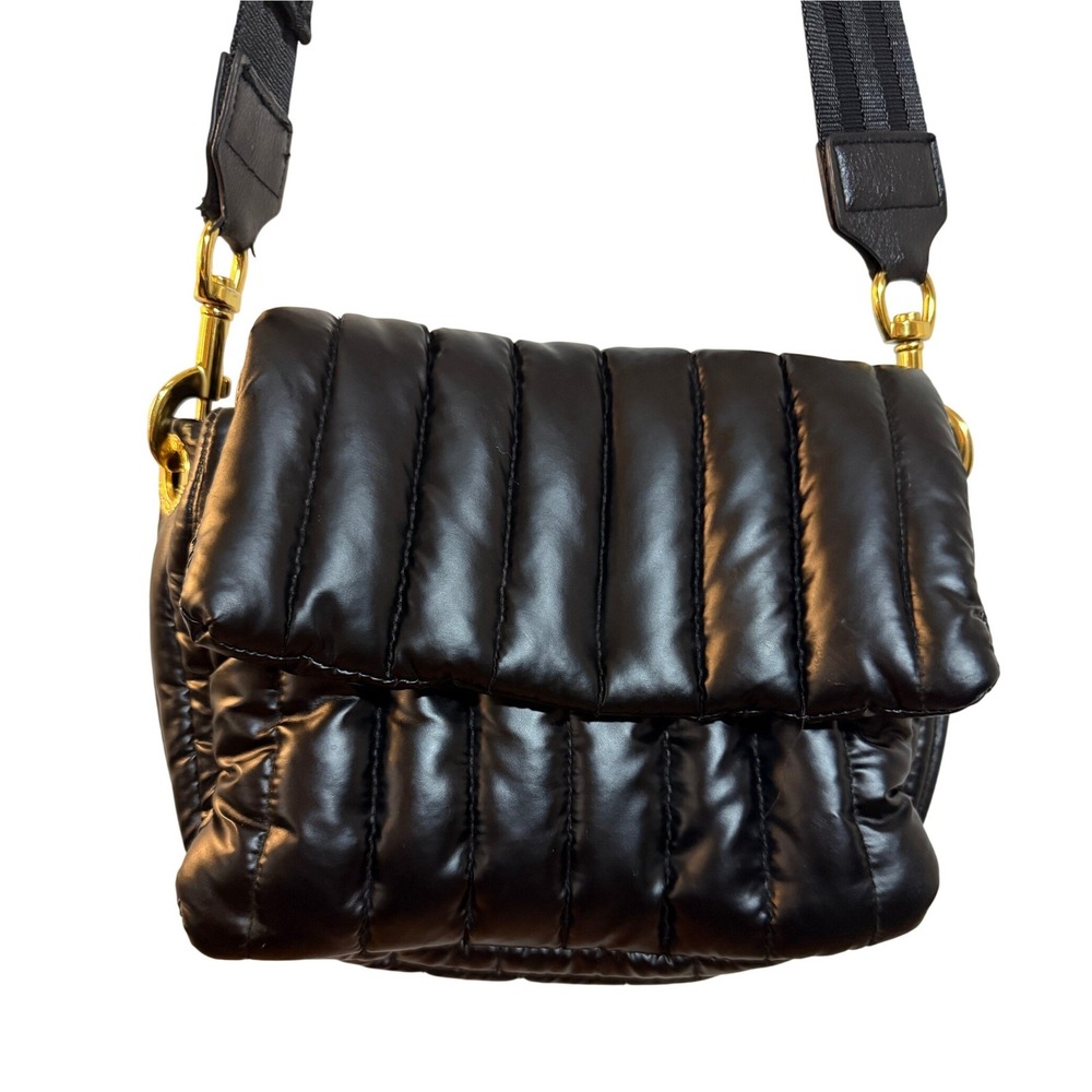 Think Royln Crossbody Bag Women Small Black Quilted Puffer Life On The Fly NWOT
